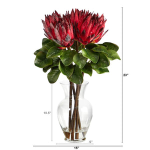 23" King Protea Artificial Arrangement in Glass Vase - zzhomelifestyle