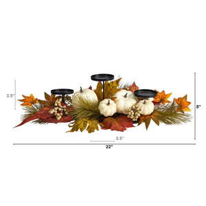 22" Fall Pumpkin and Maple Leaf Autumn Candelabrum - zzhomelifestyle