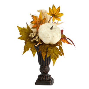 13" Fall Pumpkin and Berries Artificial Autumn Arrangement in Decorative Urn - zzhomelifestyle