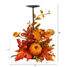 Load image into Gallery viewer, 12&quot; Fall Maple Leaves, Berries and Pumpkin Autumn Harvest Candle Holder - zzhomelifestyle