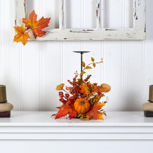 Load image into Gallery viewer, 12&quot; Fall Maple Leaves, Berries and Pumpkin Autumn Harvest Candle Holder - zzhomelifestyle