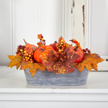 Load image into Gallery viewer, 12&quot; Fall Pumpkin and Berries Autumn Harvest Artificial Arrangement in Washed Vase - zzhomelifestyle