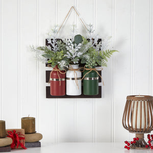17" Holiday Assorted Christmas Pine Hanging Three Piece Mason Jar Arrangement Wall Art Décor - zzhomelifestyle