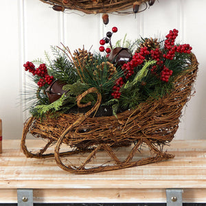 18" Christmas Sleigh with Pine, Pinecones and Berries Artificial Christmas Arrangement - zzhomelifestyle