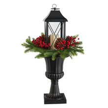 Load image into Gallery viewer, 33&quot; Holiday Greenery, Berries and Pinecones in Decorative Urn with Large Lantern - zzhomelifestyle