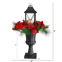 Load image into Gallery viewer, 33&quot; Holiday Berries and Poinsettia with Large Lantern and Included LED Candle - zzhomelifestyle