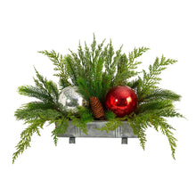 Load image into Gallery viewer, 18&quot; Holiday Winter Cedar Pine Artificial Table Christmas Arrangement with Ornaments, Home Décor - zzhomelifestyle