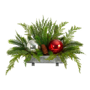 18" Holiday Winter Cedar Pine Artificial Table Christmas Arrangement with Ornaments, Home Décor - zzhomelifestyle