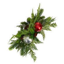 Load image into Gallery viewer, 18&quot; Holiday Winter Cedar Pine Artificial Table Christmas Arrangement with Ornaments, Home Décor - zzhomelifestyle