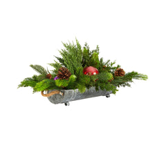 Load image into Gallery viewer, 24&quot; Cedar Pine, Pinecones and Ornaments Artificial Christmas Arrangement in Tin Vase - zzhomelifestyle