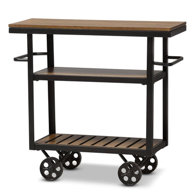 BAXTON STUDIO KENNEDY RUSTIC INDUSTRIAL STYLE ANTIQUE BLACK TEXTURED FINISHED METAL DISTRESSED WOOD MOBILE SERVING CART - zzhomelifestyle