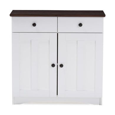 BAXTON STUDIO LAUREN MODERN AND CONTEMPORARY TWO-TONE WHITE AND DARK BROWN BUFFET KITCHEN CABINET WITH TWO DOORS AND TWO DRAWERS - zzhomelifestyle