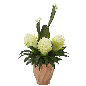 27" Bromeliad and Cactus Artificial Plant in Terra-Cotta Planter - zzhomelifestyle