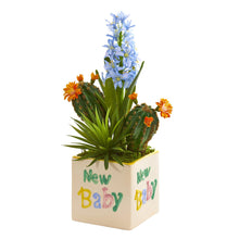 Load image into Gallery viewer, 15&quot; Hyacinth and Succulent Artificial Plant in &quot;New Baby&quot; Planter - zzhomelifestyle