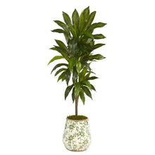 Load image into Gallery viewer, 4&#39; Dracaena Artificial Plant in Flower Print Planter (Real Touch) - zzhomelifestyle