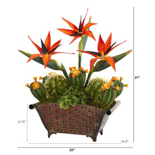 Load image into Gallery viewer, 21&quot; Bird of Paradise and Cactus Artificial Plant in Metal Planter - zzhomelifestyle