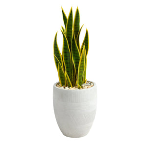 30" Sansevieria Artificial Plant in White Planter - zzhomelifestyle