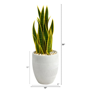 30" Sansevieria Artificial Plant in White Planter - zzhomelifestyle