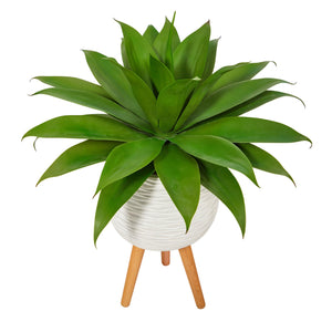 33" Agave Succulent Artificial Plant in White Planter with Stand - zzhomelifestyle