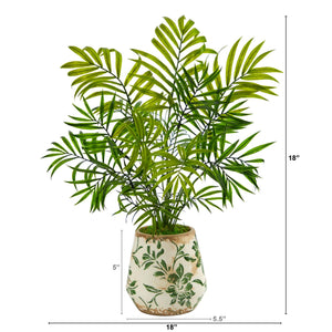 18" Mini Areca Palm Artificial Plant in Floral Vase - zzhomelifestyle