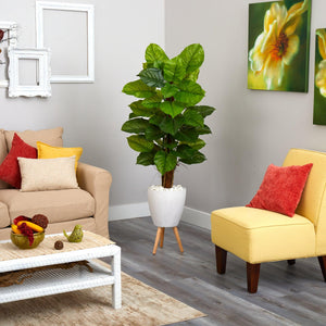 60" Large Leaf Philodendron Artificial Plant in White Planter with Stand (Real Touch) - zzhomelifestyle