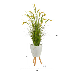 5" Wheat Grain Artificial Plant in White Planter with Legs - zzhomelifestyle