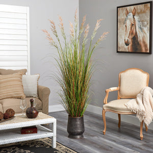 6' Grass Artificial Plant in Ribbed Metal Planter - zzhomelifestyle