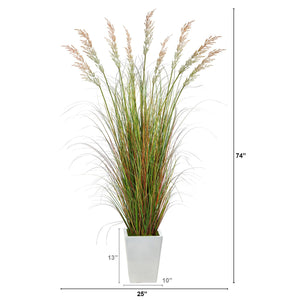 74" Grass Artificial Plant in White Metal Planter - zzhomelifestyle