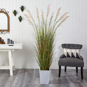 74" Grass Artificial Plant in White Metal Planter - zzhomelifestyle