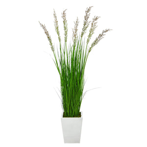 64" Wheat Grass Artificial Plant in White Metal Planter - zzhomelifestyle