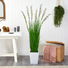 Load image into Gallery viewer, 64&quot; Wheat Grass Artificial Plant in White Metal Planter - zzhomelifestyle