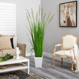 75" Grass Artificial Plant in White Metal Planter - zzhomelifestyle