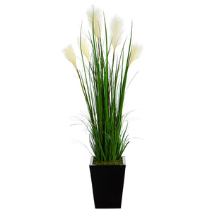 4.5' Wheat Plum Grass Artificial Plant in Black Metal Planter - zzhomelifestyle