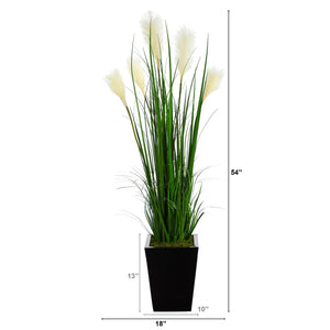 4.5' Wheat Plum Grass Artificial Plant in Black Metal Planter - zzhomelifestyle