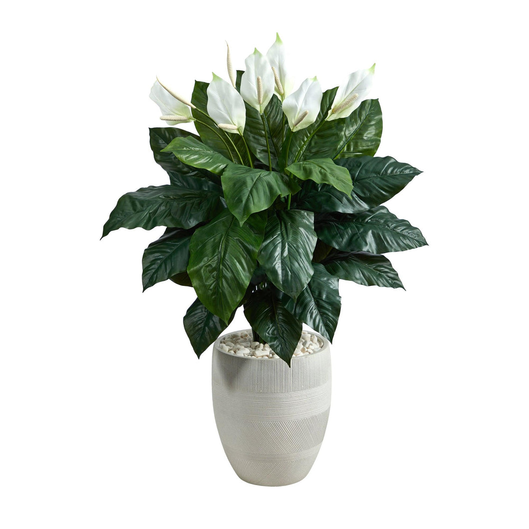 4' Spathiphyllum Artificial Plant in White Designer Planter - zzhomelifestyle