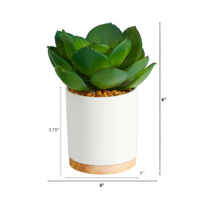 6" Succulent Artificial Plant in White Ceramic Planter - zzhomelifestyle