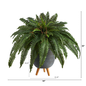 2.5' Boston Fern Artificial Plant in Gray Planter with Stand - zzhomelifestyle