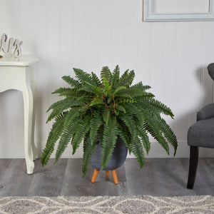 2.5' Boston Fern Artificial Plant in Gray Planter with Stand - zzhomelifestyle