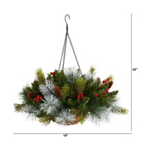 Load image into Gallery viewer, 24&quot; Holiday Pre-Lit (30 LED Lights) Pine and Berries Hanging Basket - zzhomelifestyle