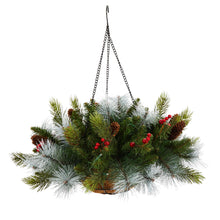 Load image into Gallery viewer, 24&quot; Holiday Pre-Lit (30 LED Lights) Pine and Berries Hanging Basket - zzhomelifestyle