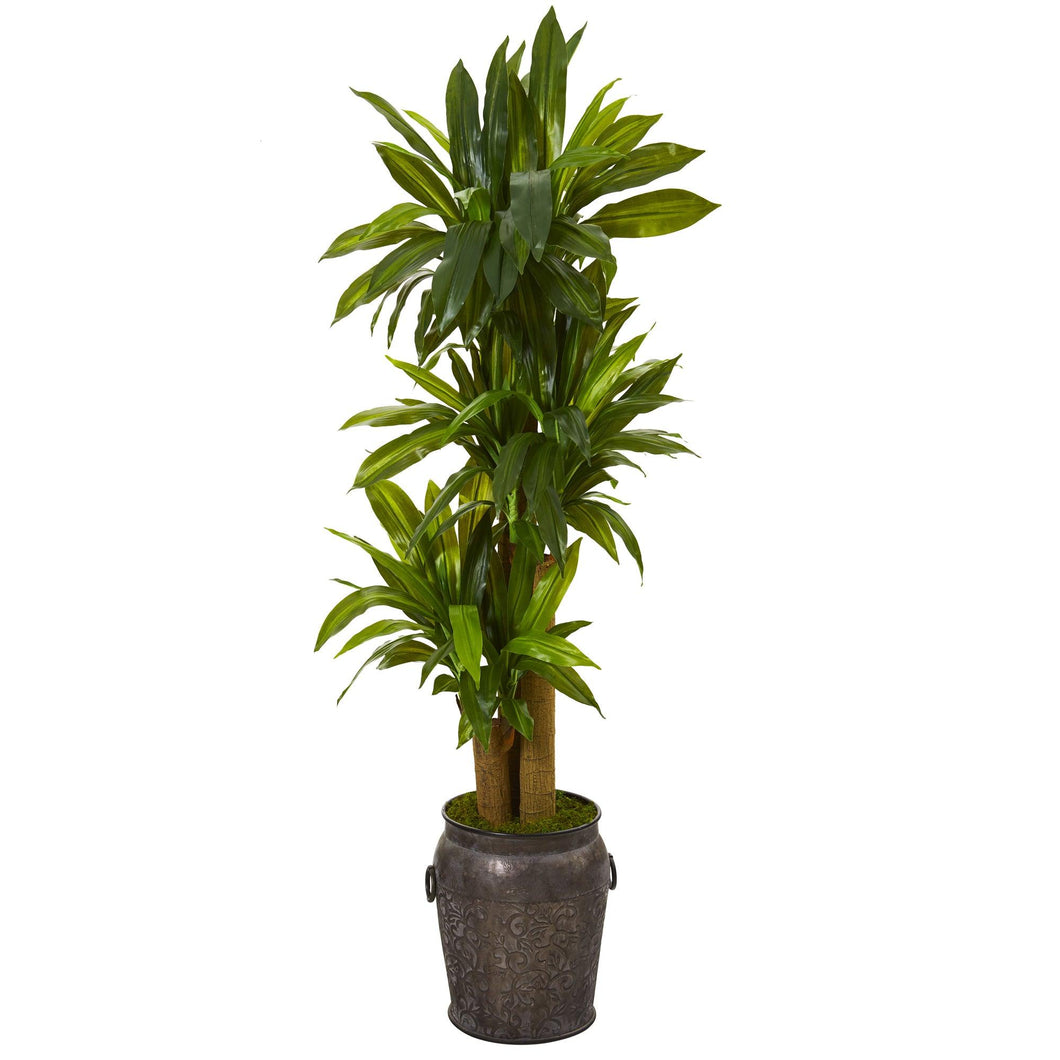 5' Corn Stalk Dracaena Artificial Plant in Metal Planter (Real Touch) - zzhomelifestyle