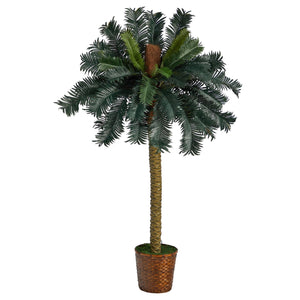 5' Sago Palm Artificial Tree in Basket - zzhomelifestyle