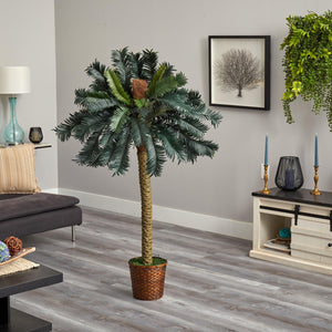 5' Sago Palm Artificial Tree in Basket - zzhomelifestyle