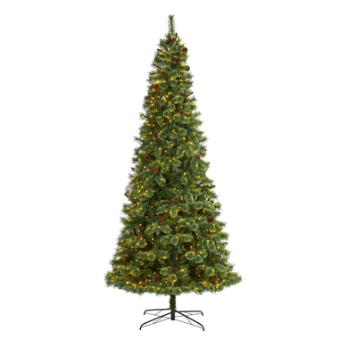 10' White Mountain Pine Artificial Christmas Tree with 850 Clear LED Lights and Pine Cones - zzhomelifestyle