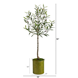 4.5' Olive Artificial Tree in Green Planter - zzhomelifestyle
