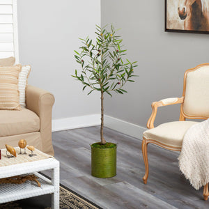 4.5' Olive Artificial Tree in Green Planter - zzhomelifestyle