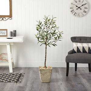 52" Olive Artificial Tree in Country White Planter - zzhomelifestyle