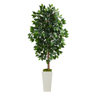 4.5' Ficus Artificial Tree in White Planter - zzhomelifestyle