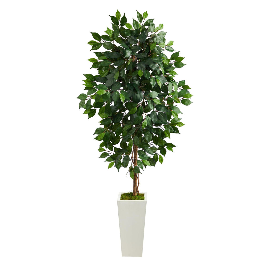 4.5' Ficus Artificial Tree in White Planter - zzhomelifestyle