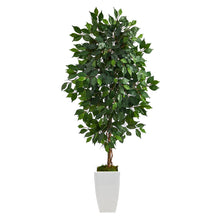 Load image into Gallery viewer, 4.5&#39; Ficus Artificial Tree in White Metal Planter - zzhomelifestyle